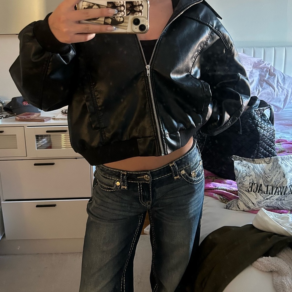Princess Polly Black Faux Leather Bomber Jacket